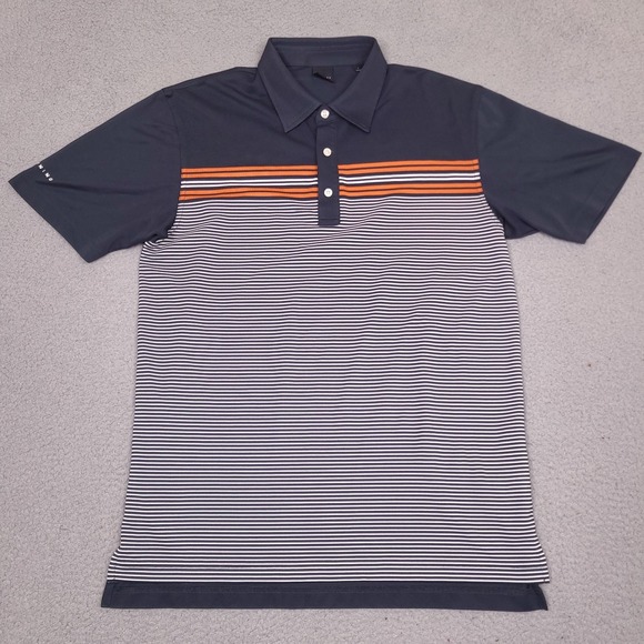 Dunning Golf Polo Shirt Mens Large Navy Blue White Striped Collared Short Sleeve - Picture 1 of 13